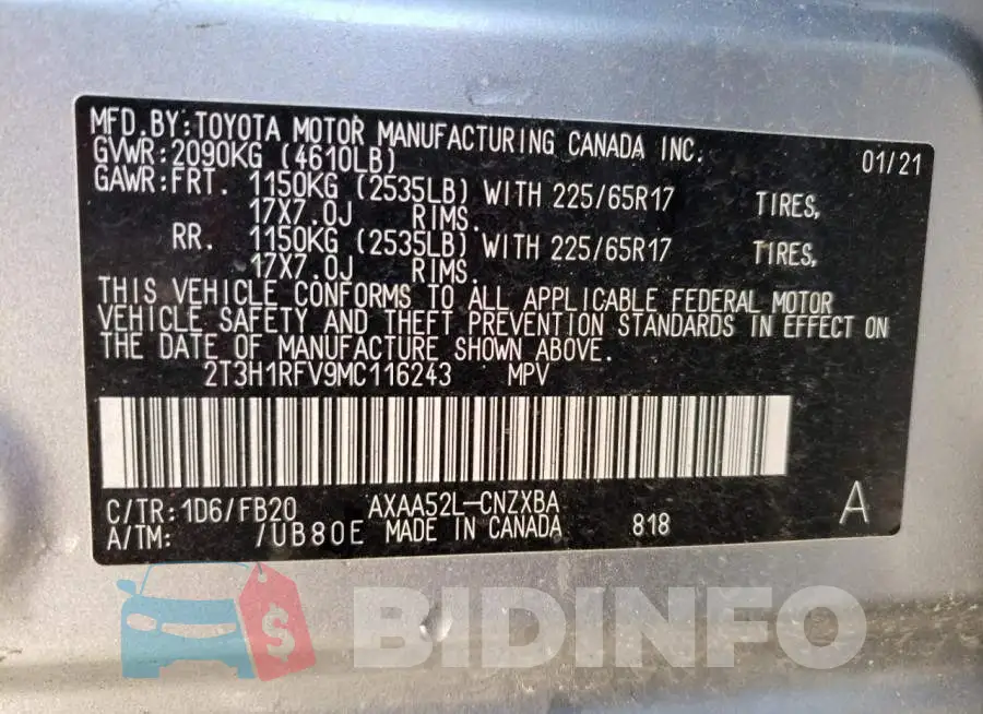 2T3H1RFV9MC116243 Photo# 13