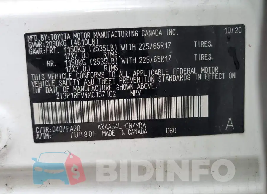 2T3P1RFV4MC157102 Photo# 14