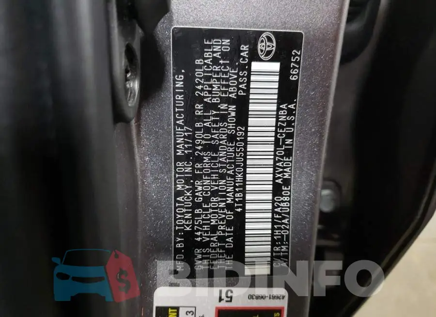 4T1B11HK0JU550192 Photo# 12