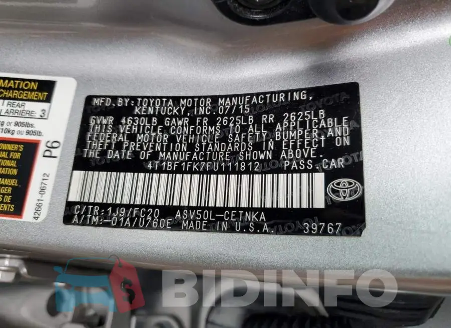 4T1BF1FK7FU111812 Photo# 12