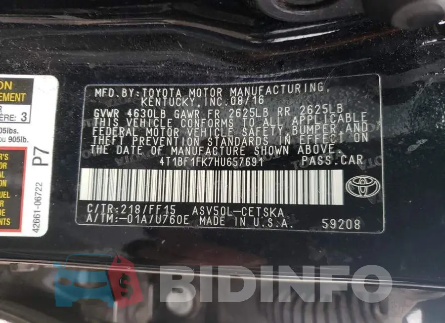 4T1BF1FK7HU657691 Photo# 12