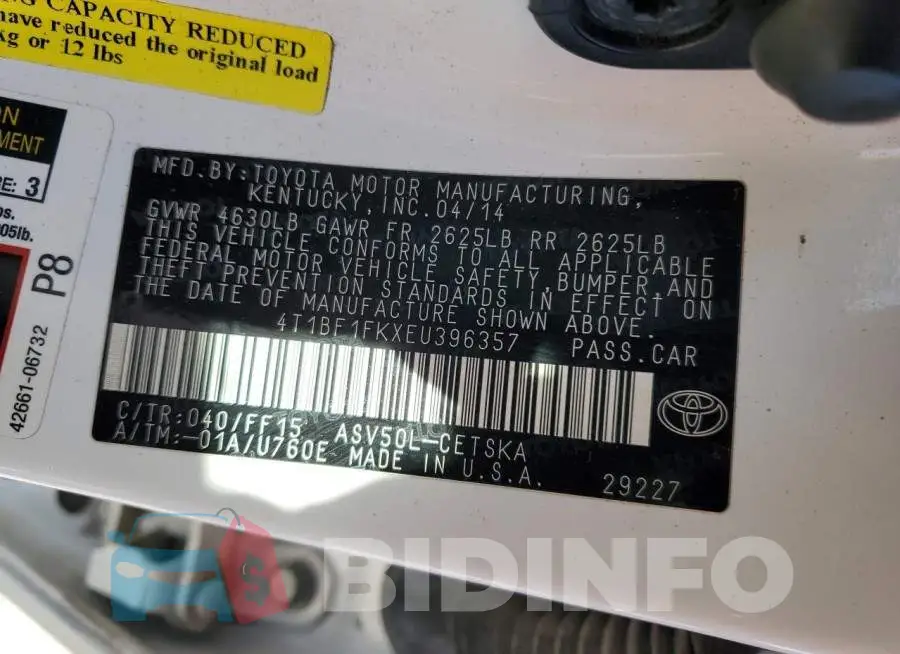 4T1BF1FKXEU396357 Photo# 12