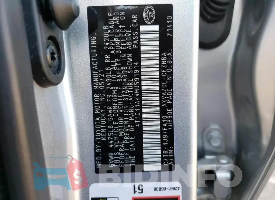 4T1C11AK4MU591914 Photo# 12