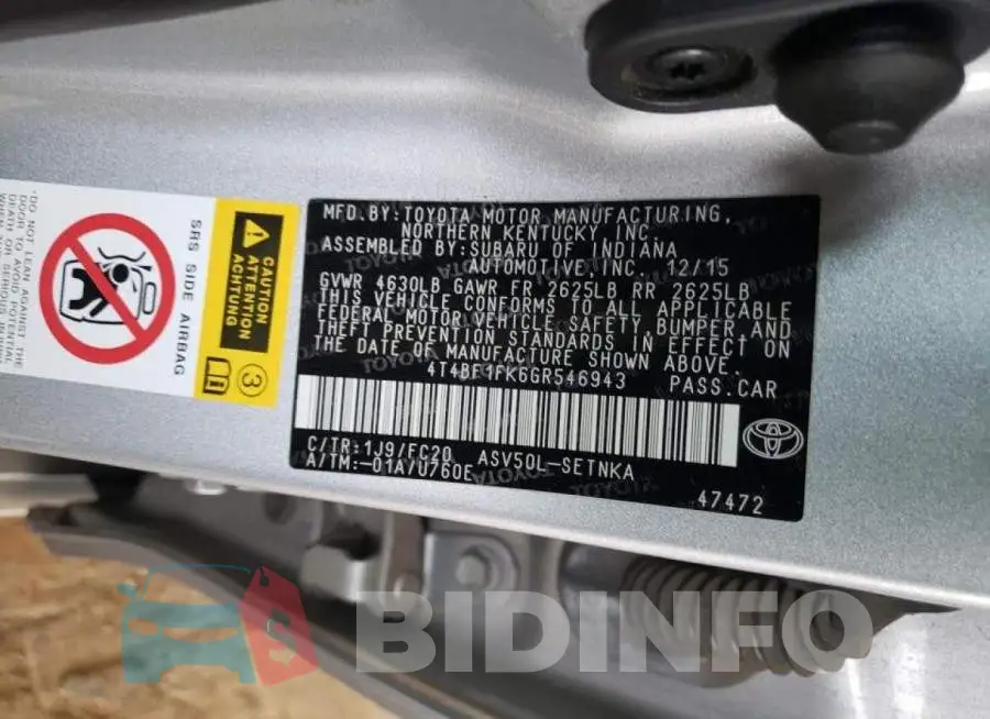 4T4BF1FK6GR546943 Photo# 12