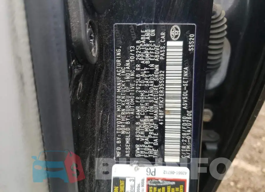 4T4BF1FK7ER355092 Photo# 10