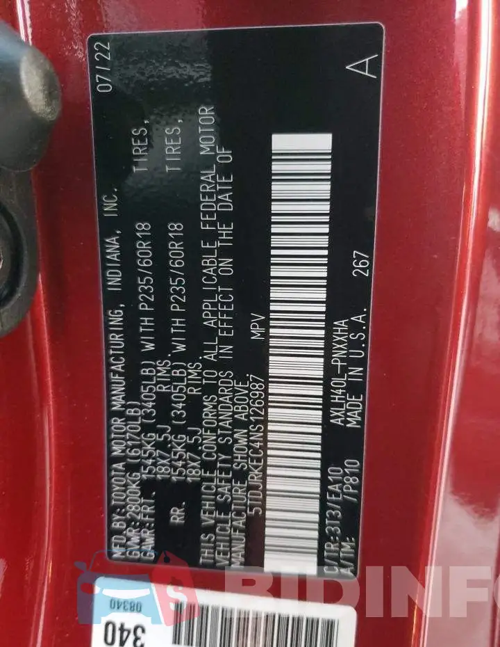 5TDJRKEC4NS126987 Photo# 14