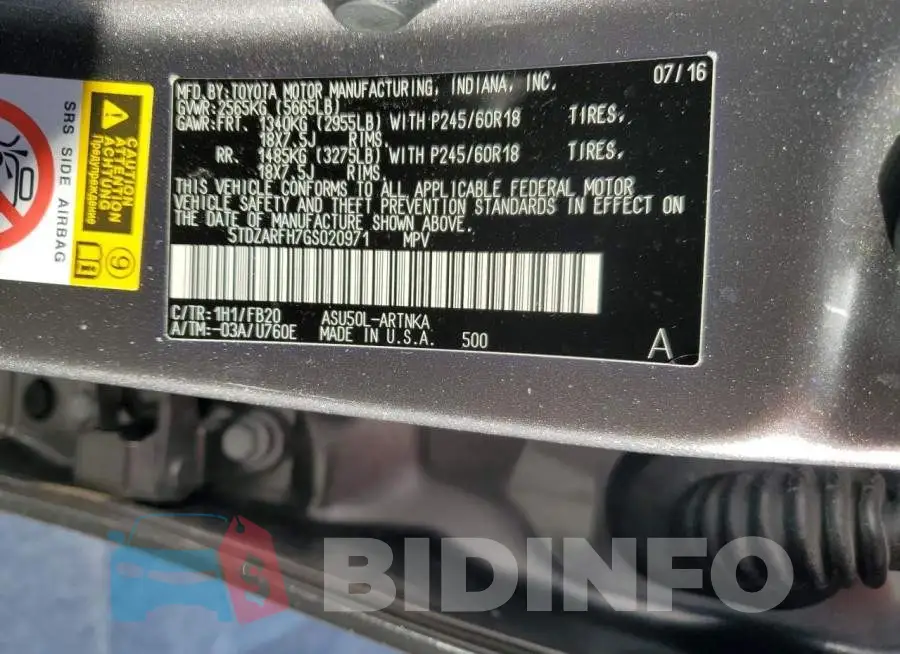 5TDZARFH7GS020971 Photo# 13