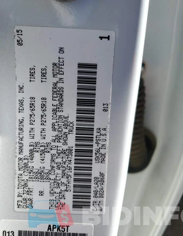 5TFHY5F16FX473801 Photo# 12
