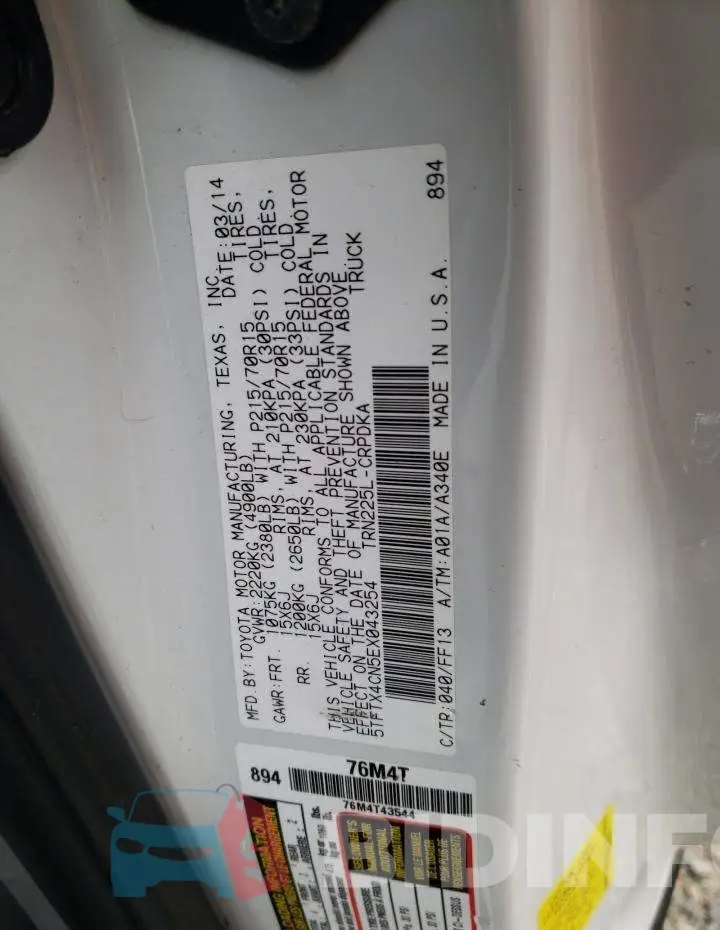 5TFTX4CN5EX043254 Photo# 12