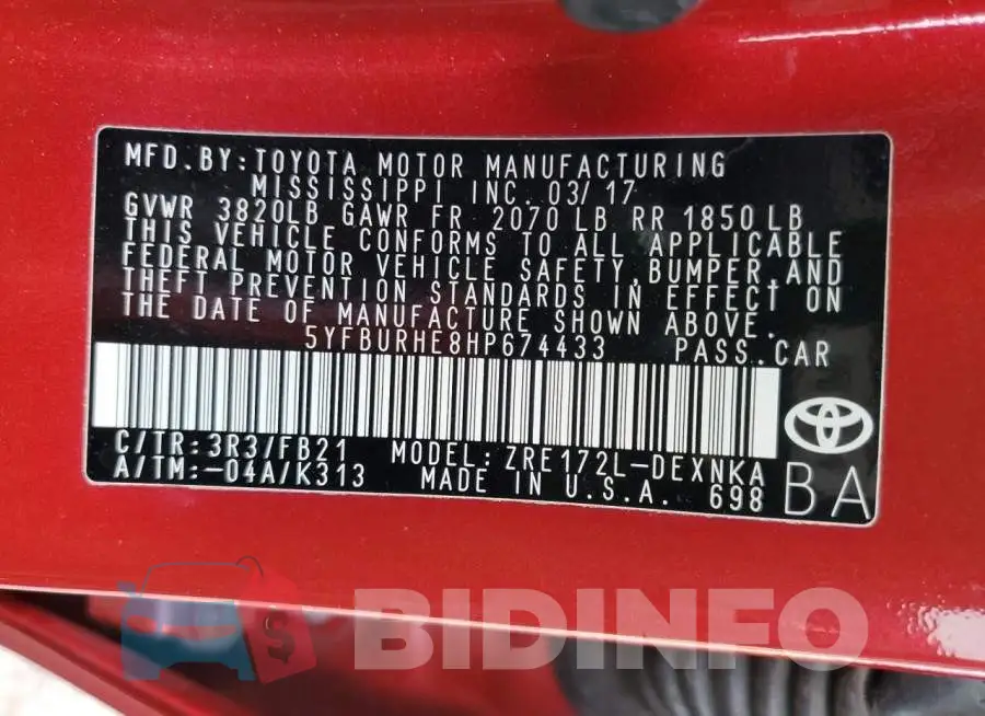 5YFBURHE8HP674433 Photo# 12