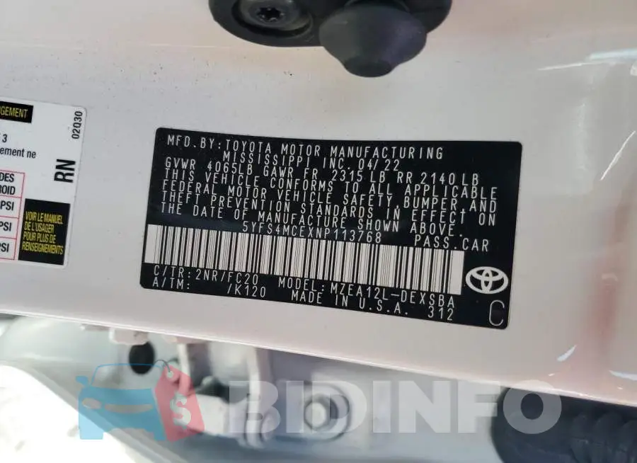 5YFS4MCEXNP113768 Photo# 12