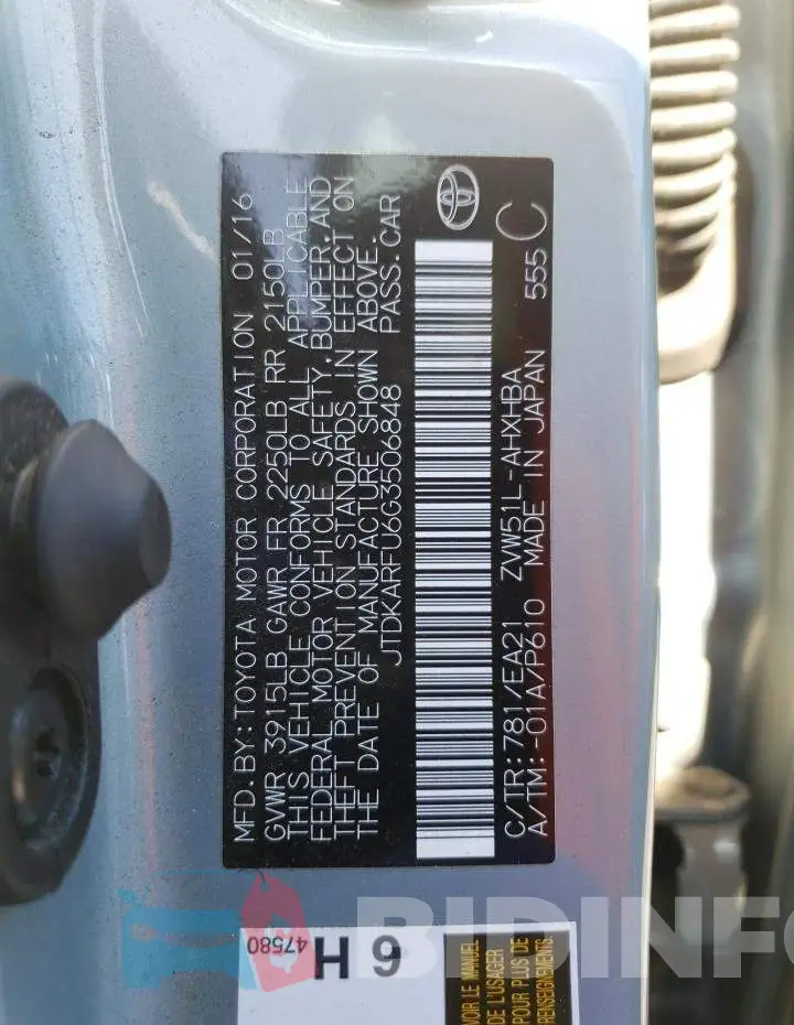 JTDKARFU6G3506848 Photo# 12