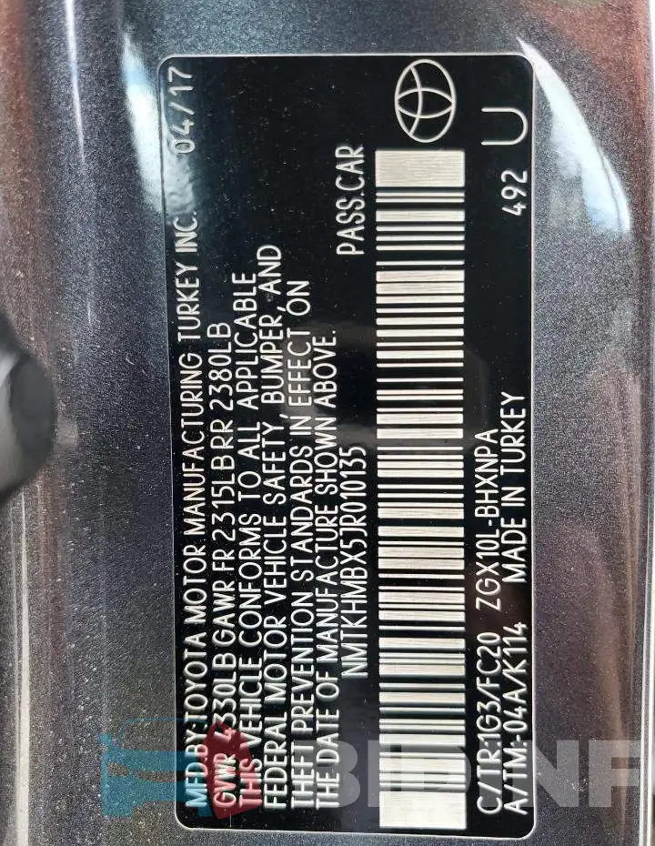 NMTKHMBX5JR010135 Photo# 14