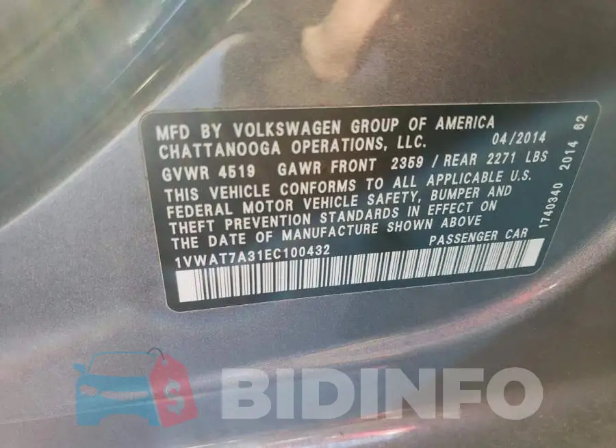 1VWAT7A31EC100432 Photo# 12