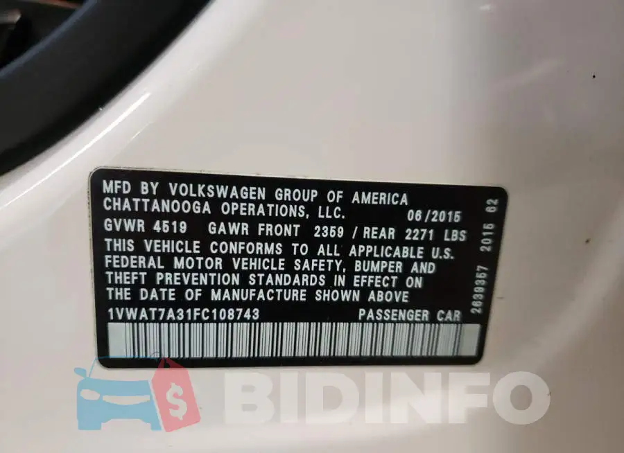1VWAT7A31FC108743 Photo# 12
