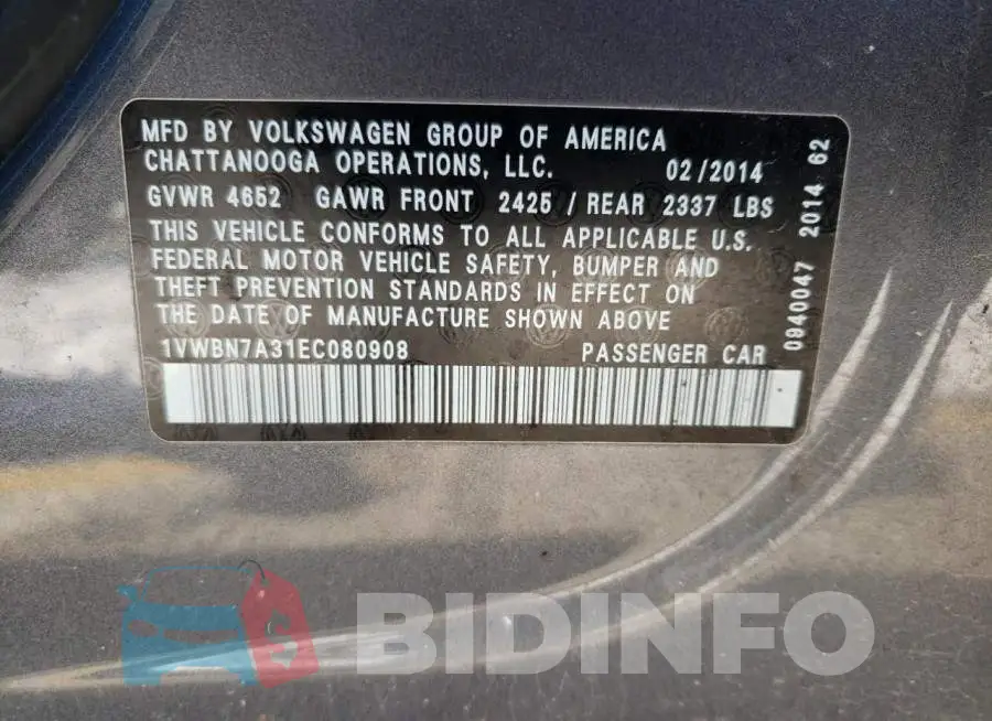 1VWBN7A31EC080908 Photo# 12