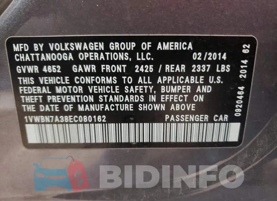 1VWBN7A38EC080162 Photo# 10