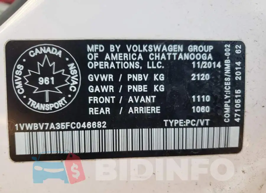 1VWBV7A35FC046682 Photo# 10