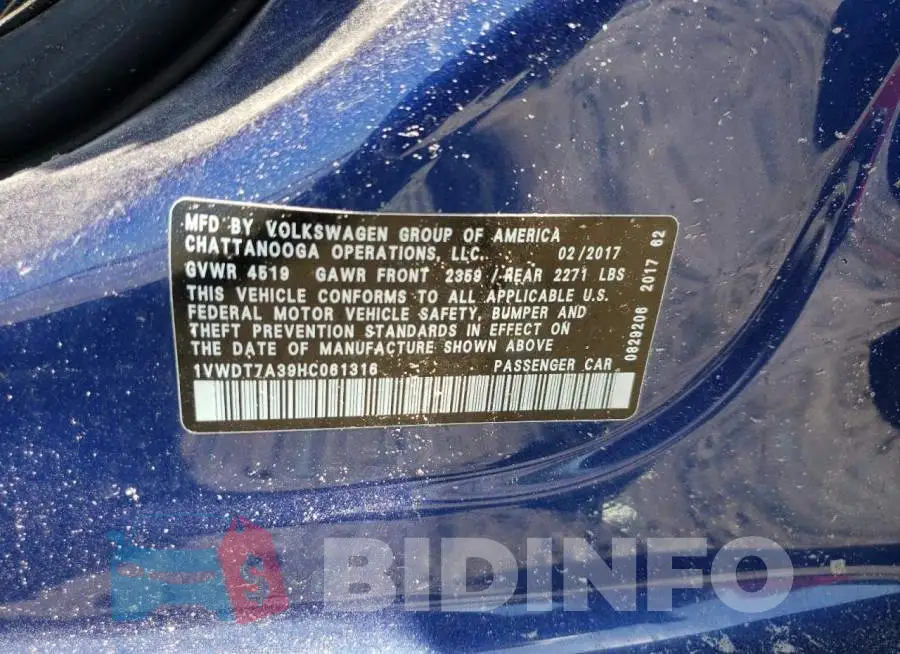 1VWDT7A39HC061316 Photo# 10