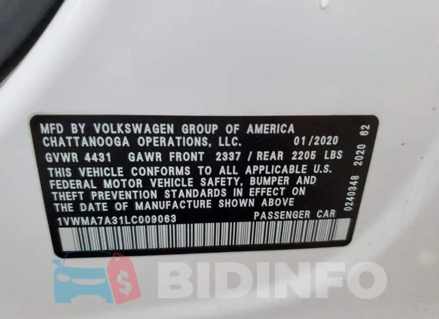 1VWMA7A31LC009063 Photo# 13