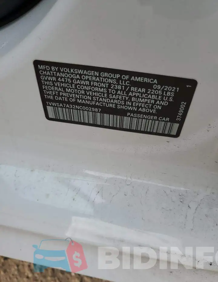 1VWSA7A32NC002987 Photo# 12