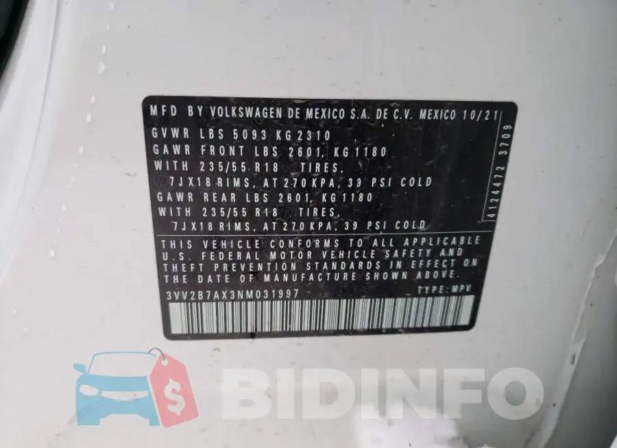 3VV2B7AX3NM031997 Photo# 13
