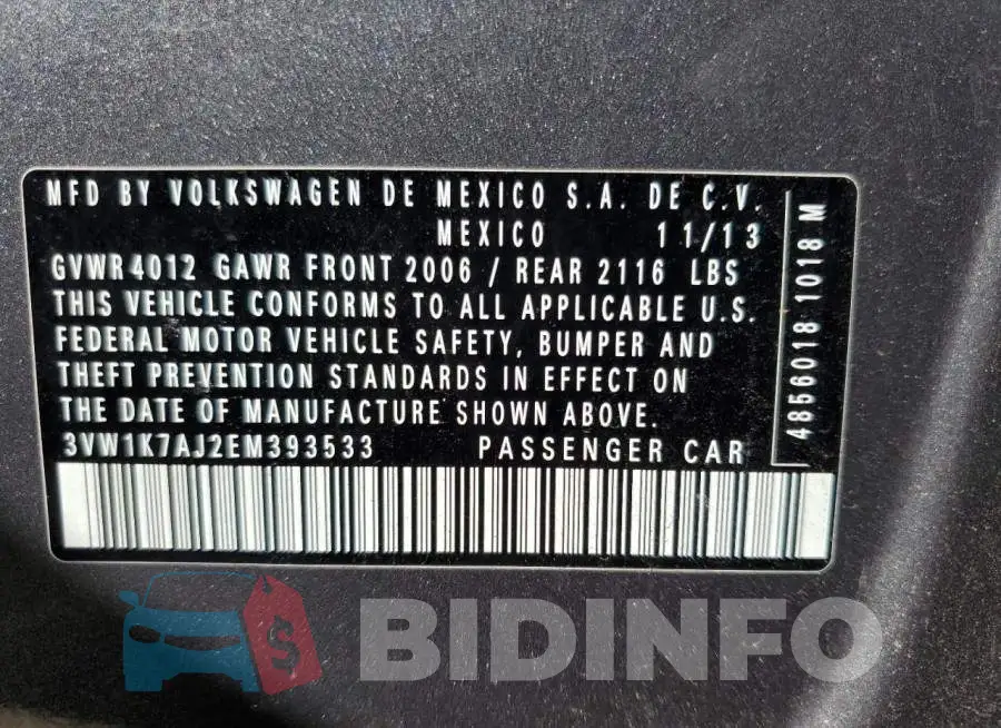 3VW1K7AJ2EM393533 Photo# 10