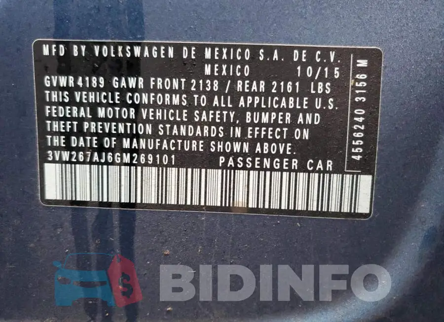 3VW267AJ6GM269101 Photo# 13