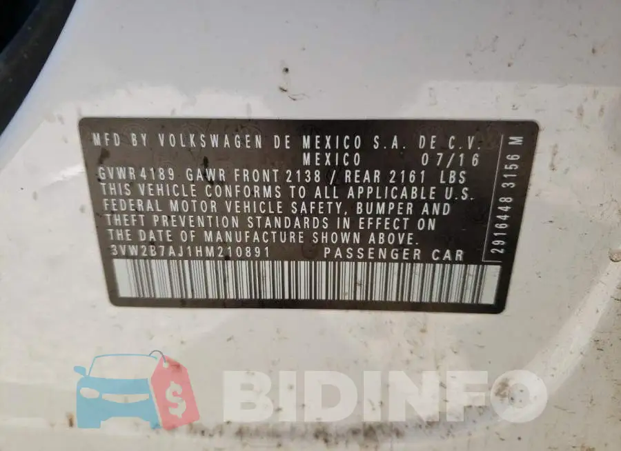 3VW2B7AJ1HM210891 Photo# 12