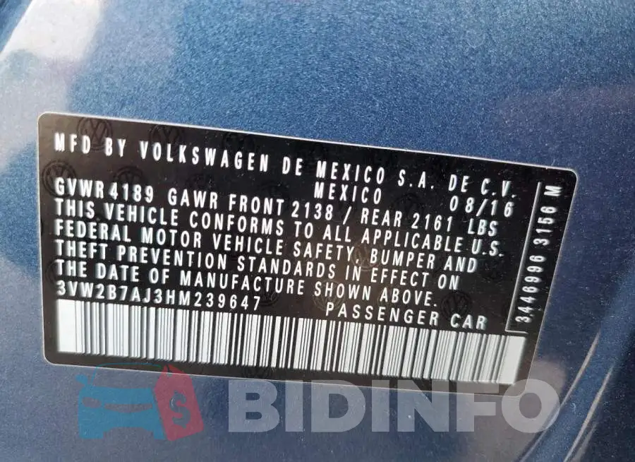 3VW2B7AJ3HM239647 Photo# 13