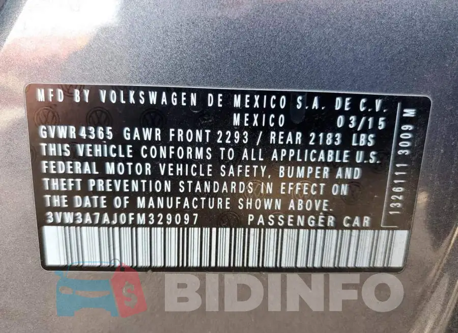 3VW3A7AJ0FM329097 Photo# 12