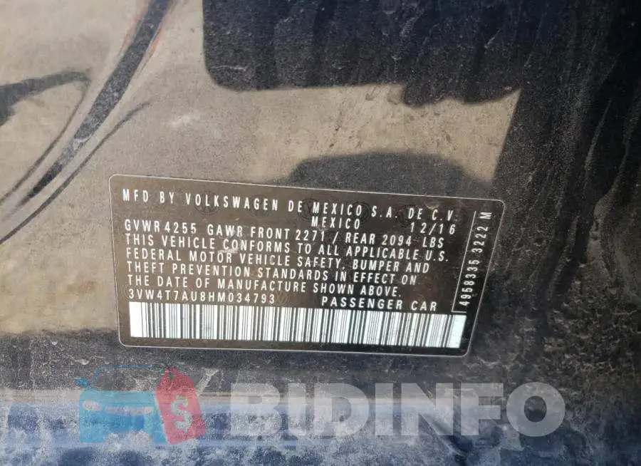 3VW4T7AU8HM034793 Photo# 10