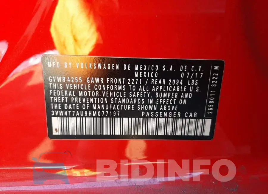 3VW4T7AU9HM077197 Photo# 12