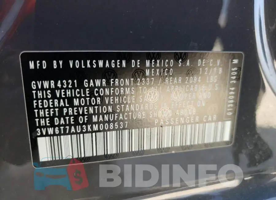 3VW6T7AU3KM008537 Photo# 12