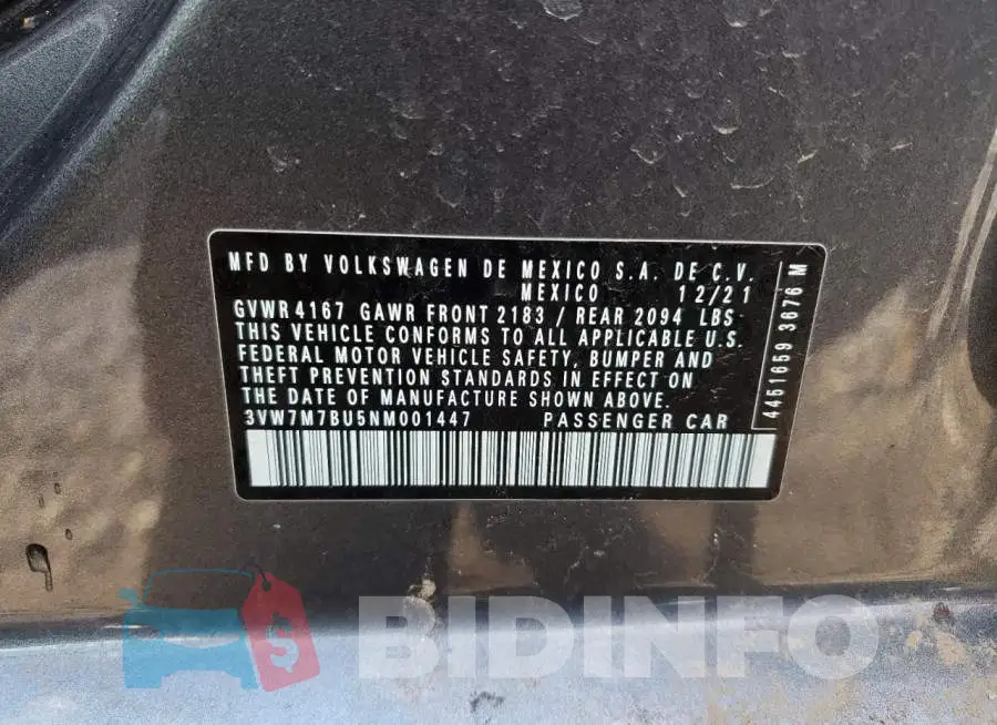 3VW7M7BU5NM001447 Photo# 12