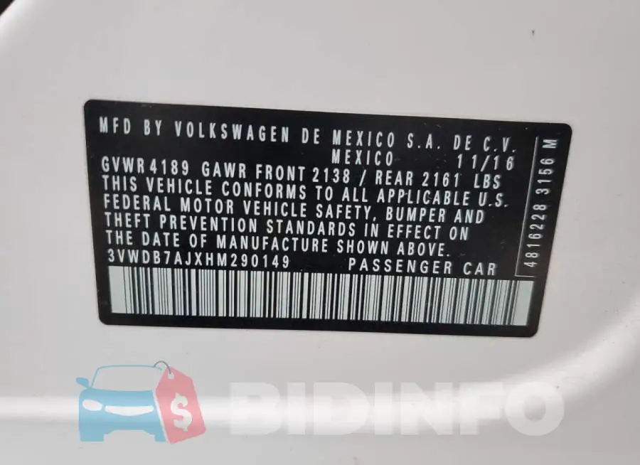 3VWDB7AJXHM290149 Photo# 12