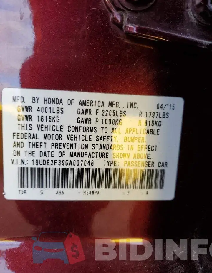 19UDE2F39GA007048 Photo# 12