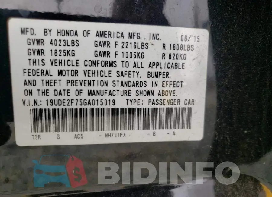19UDE2F75GA015019 Photo# 12