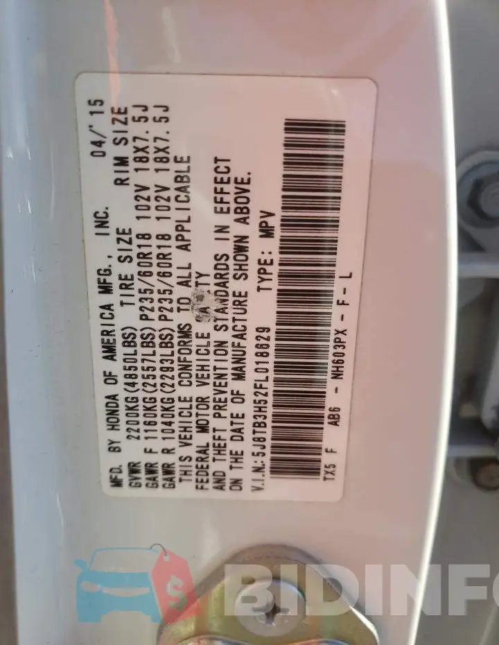 5J8TB3H52FL018629 Photo# 13