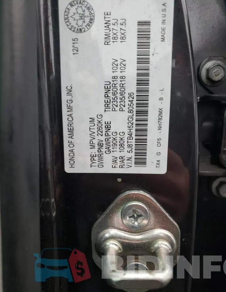 5J8TB4H52GL805426 Photo# 13