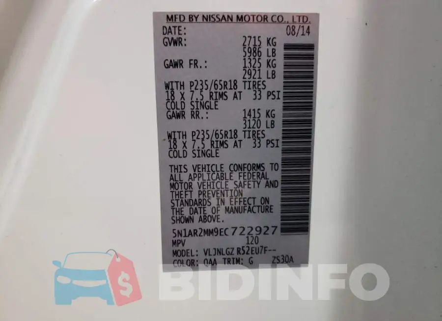 5N1AR2MM9EC722927 Photo# 14