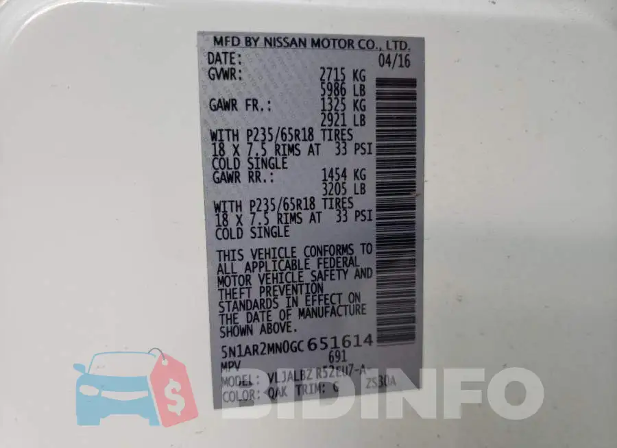 5N1AR2MN0GC651614 Photo# 13
