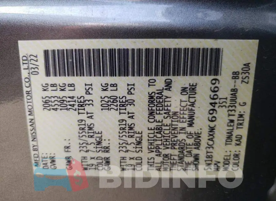 5N1BT3CAXNC694669 Photo# 10