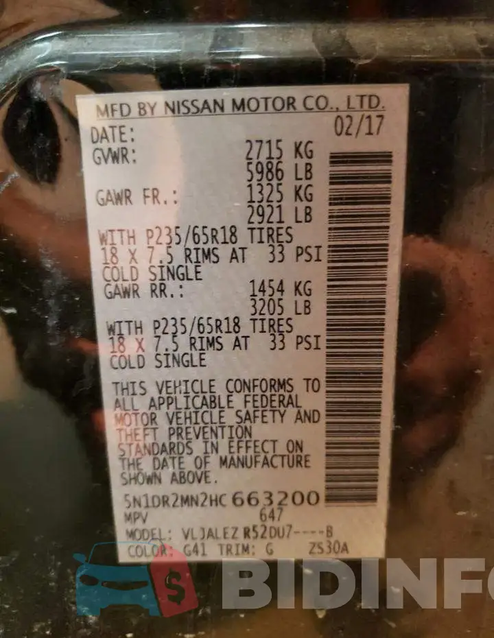 5N1DR2MN2HC663200 Photo# 13