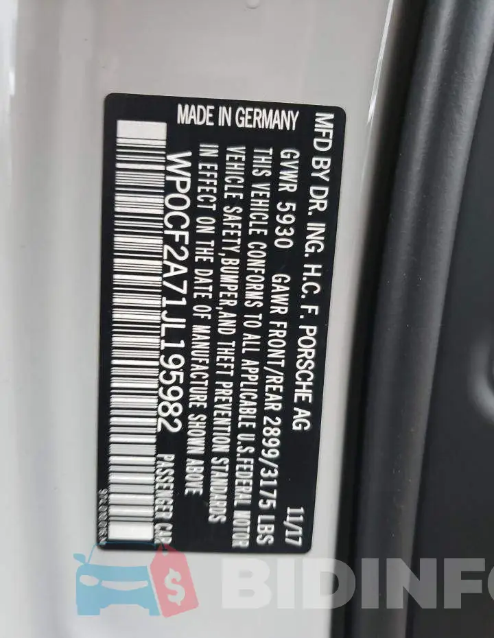 WP0CF2A71JL195982 Photo# 12