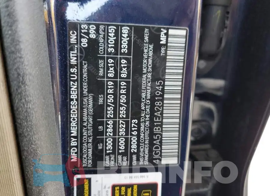 4JGDA5JB1EA281945 Photo# 13