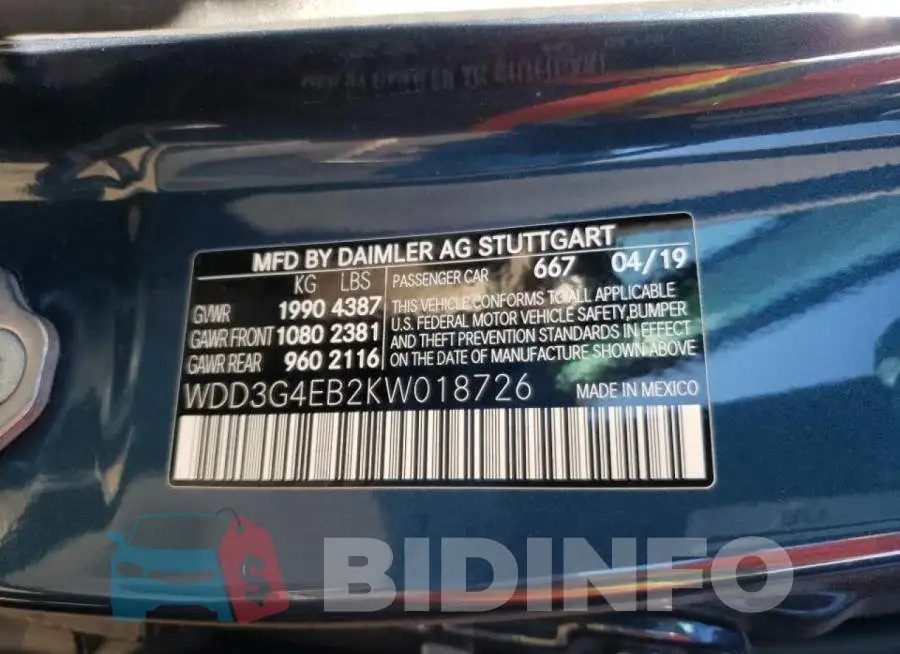 WDD3G4EB2KW018726 Photo# 10