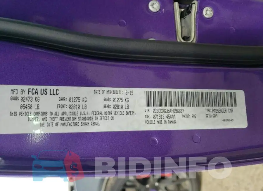 2C3CDXGJ5KH696687 Photo# 13
