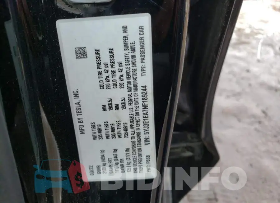 5YJ3E1EA7NF189244 Photo# 12