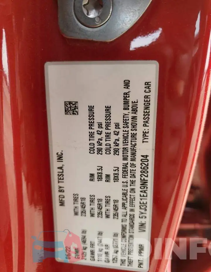 5YJ3E1EA9NF286204 Photo# 12